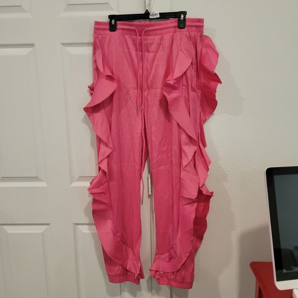 New Plus Size Highlight Ruffle Pants Fuchsia size 2x